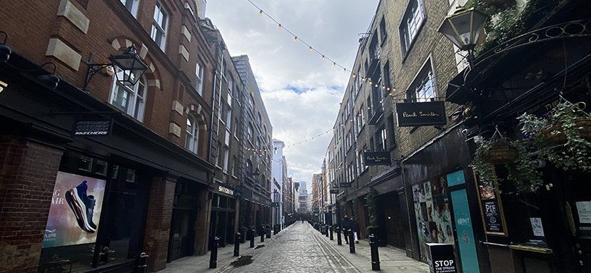 Empty Floral Street, Covent Garden, Midday, Saturday 13th March 2021