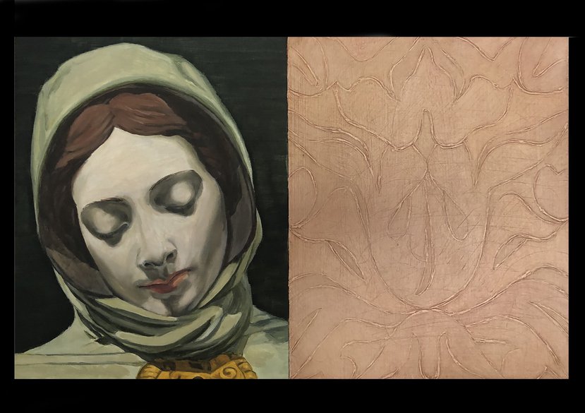 Prosopopoeia (Dalou, unknown Fitzwilliam ii) 25 x 40 cm, oil on board, 2019