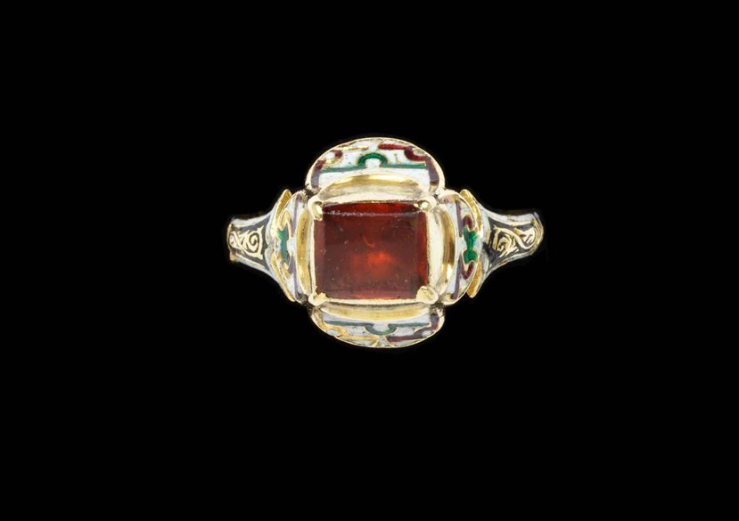 Ring, 1550-1600, Italy (Victoria and Albert Museum 948-1871) from the dissertation of Cecilia Seilern und Aspang ‘A Case for Glass: a Proposal for an Alternative Understanding of Glass Gems in the Seventeenth Century’