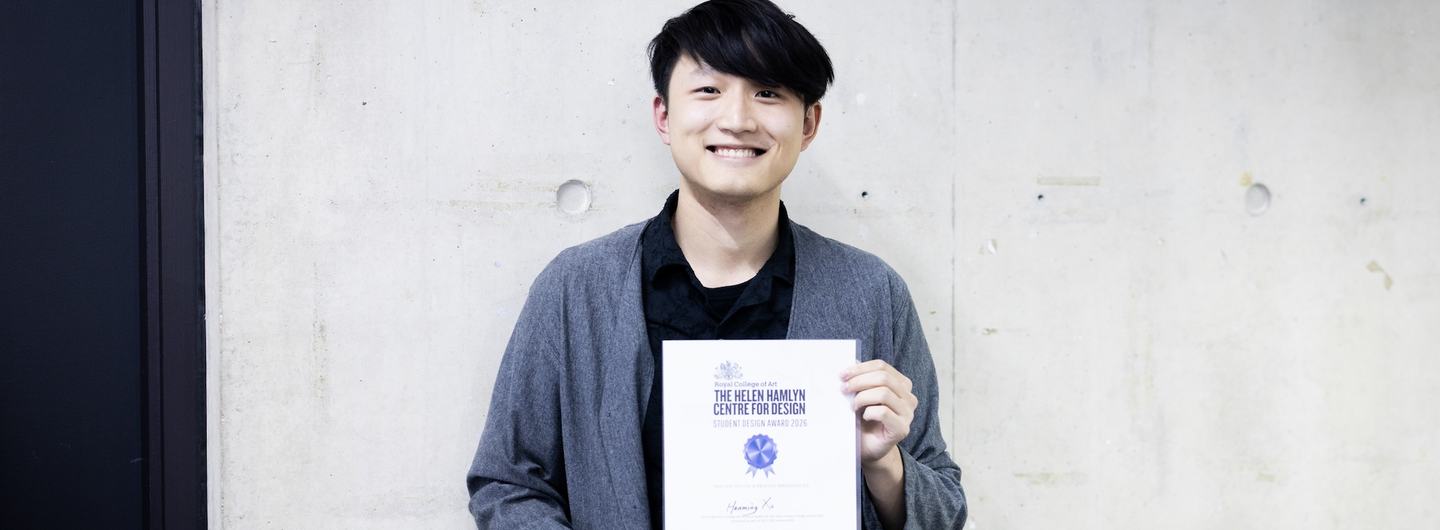 Hanming Xu receiving the Helen Hamlyn Design Award at the RCA Battersea campus