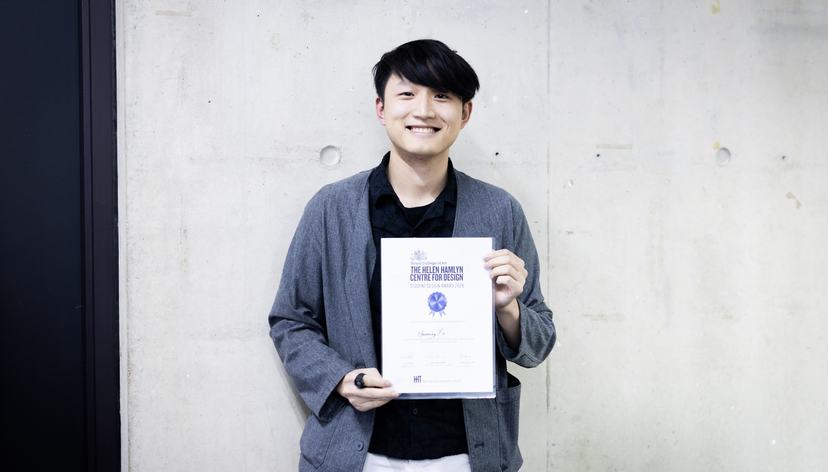 Hanming Xu receiving the Helen Hamlyn Design Award at the RCA Battersea campus