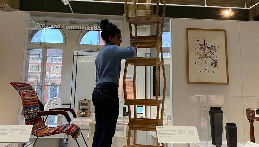 Zarna Hart working with the curatorial team at the V&A during research placement in 2023