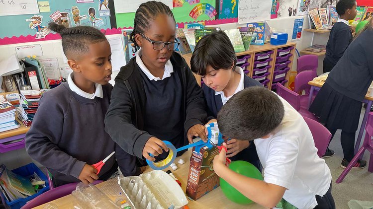 Pupils working on their Greener Picture sculpture