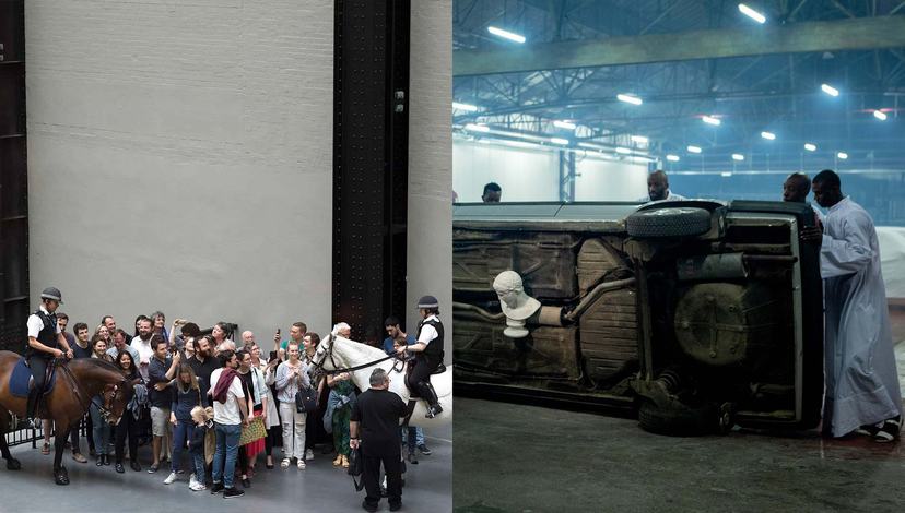 Left:’Tatlin’s Whisper #5, Tania Bruguera’: mounted police alter how visitors move through the museum without changing the building. Source: tate.org.uk; Right: ‘La Vita Nuova’: an overturned car becomes the support for another order of objects and gestur