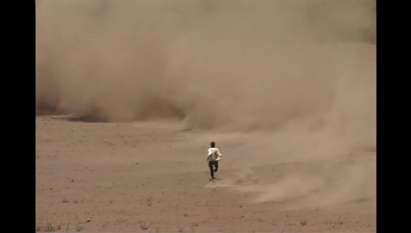 ‘Tornado’. Francis Alÿs repeatedly runs into dust devils, turning an unlikely encounter into a practised one. Source: youtube.com