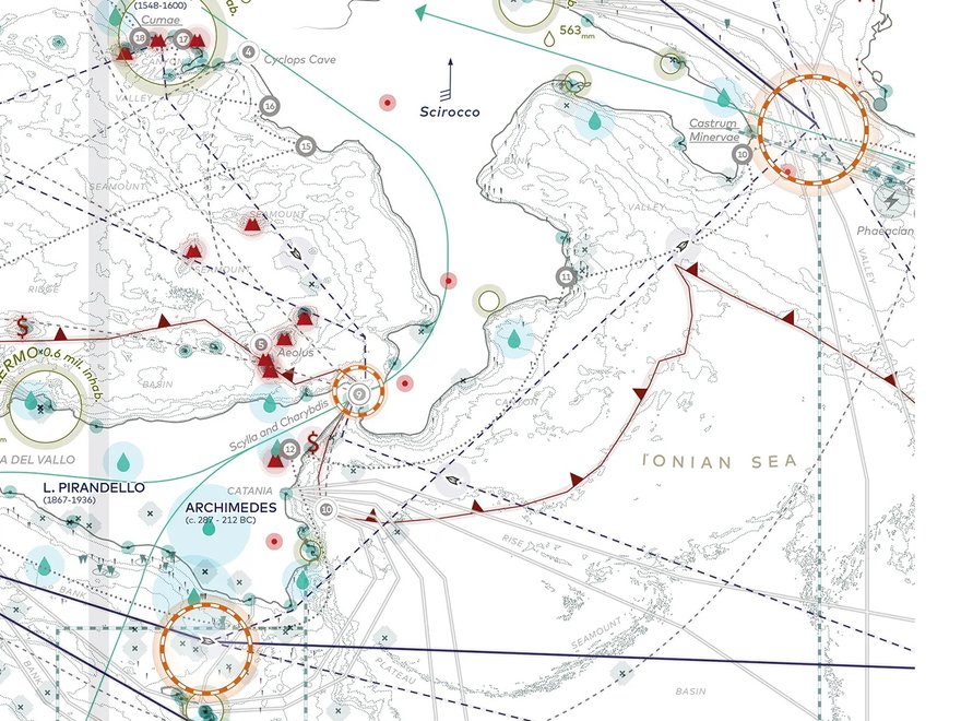 Detailed map focussed on southern Italy, with key points highlighted and connected.