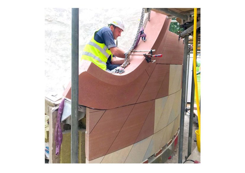 Stone cladding prototype for the New Campus project at New College, Oxford. David Kohn Architects, 2016 - 2018).