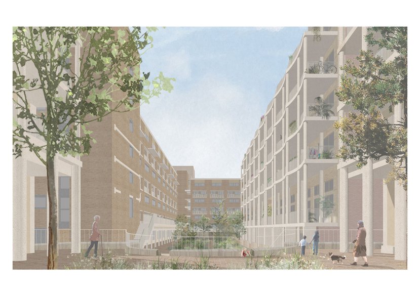 Visualisation of new and existing buildings on Kings Crescent Estate, Hackney.