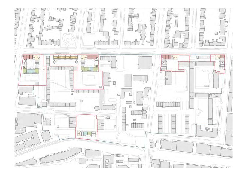 Masterplan of De Beauvoir Estate Phase 1 showing integration of new residential buildings within the existing De Beauvoir Estate. Henley Halebrown in collaboration with Stephen Taylor architects (2019 - 2021).