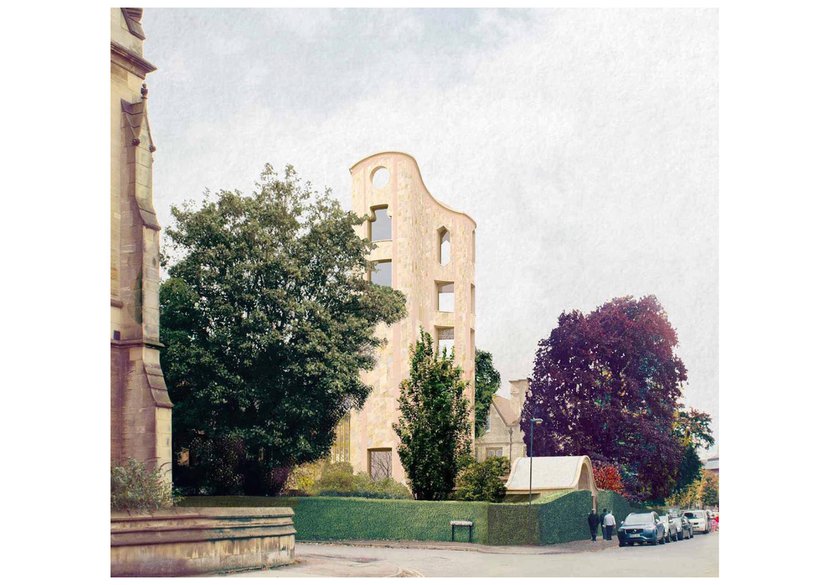 Visualisation of a new tower as part of the New Campus project at New College, Oxford. David Kohn Architects, 2016 - 2018).