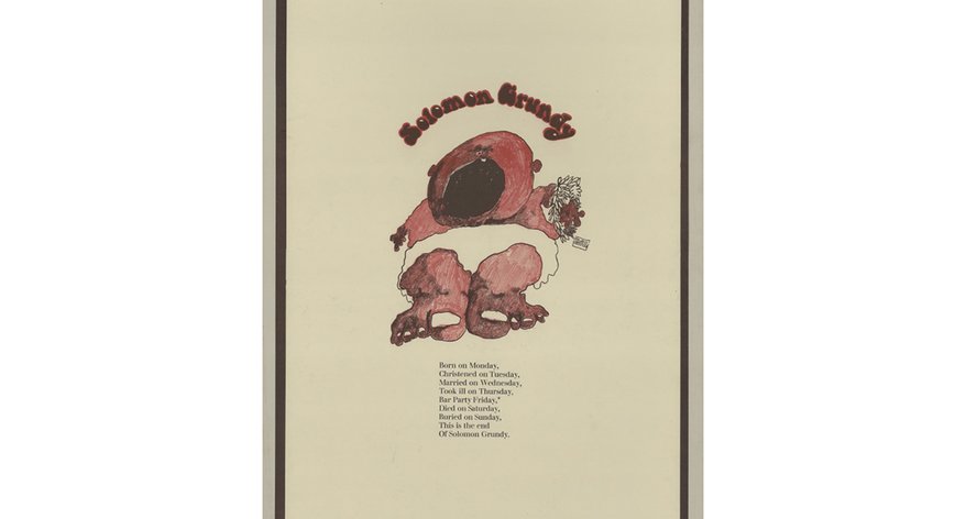 Bar Party (SU) poster, co-designed with Philip Castle and John Farman, featuring a baby and a poem about Solomun Grundy