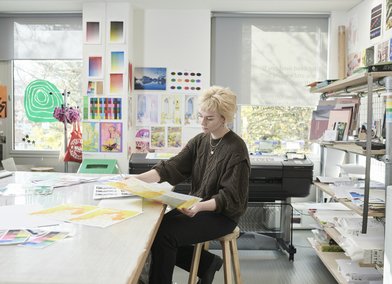 RCA student in the studio