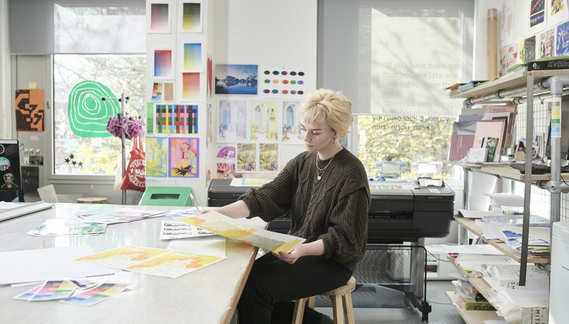RCA student in the studio
