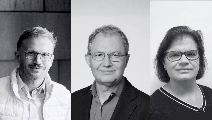 Black and white collage for upcoming IN SESSION talk including headshots of guest speakers