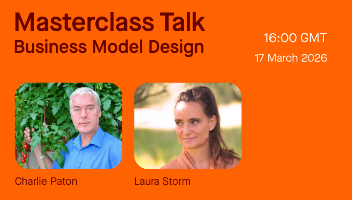Design for good masterclass talk graphic design for event. Includes orange background with event details on it and then coloured headshots of guest speakers