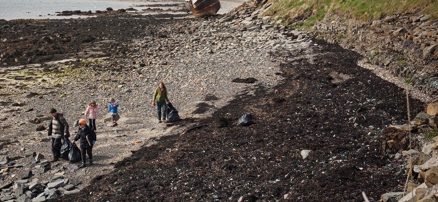 A beach cleaning event in April 2025 organised by Greener Orkney as part of the ‘Big Bruck’ initiative at the Fourth Barrier beach