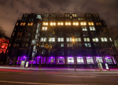 RCA Darwin Building purple light up for Disability History Month, 2022