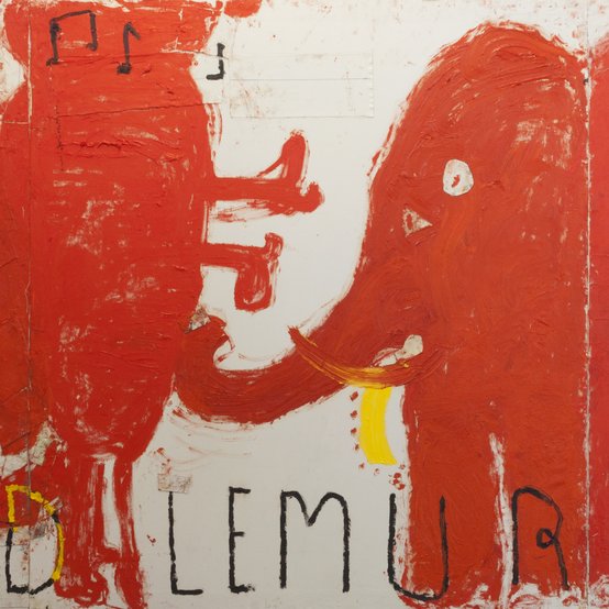 Rose Wylie, Bird, Lemur and Elephant, 2016 Oil on canvas, 183 × 499 cm. Courtesy private collection and JARILAGER Gallery Photograph courtesy Jari Lager. Photo: Soon-Hak Kwon © Rose Wylie