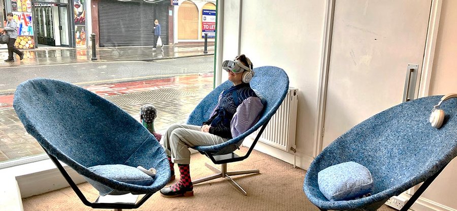 A participator experiences the Mammary Mountain VR film