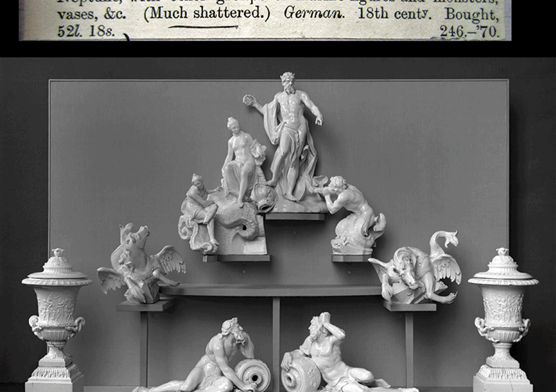 The Meissen table fountain parts as previously displayed in the V&A