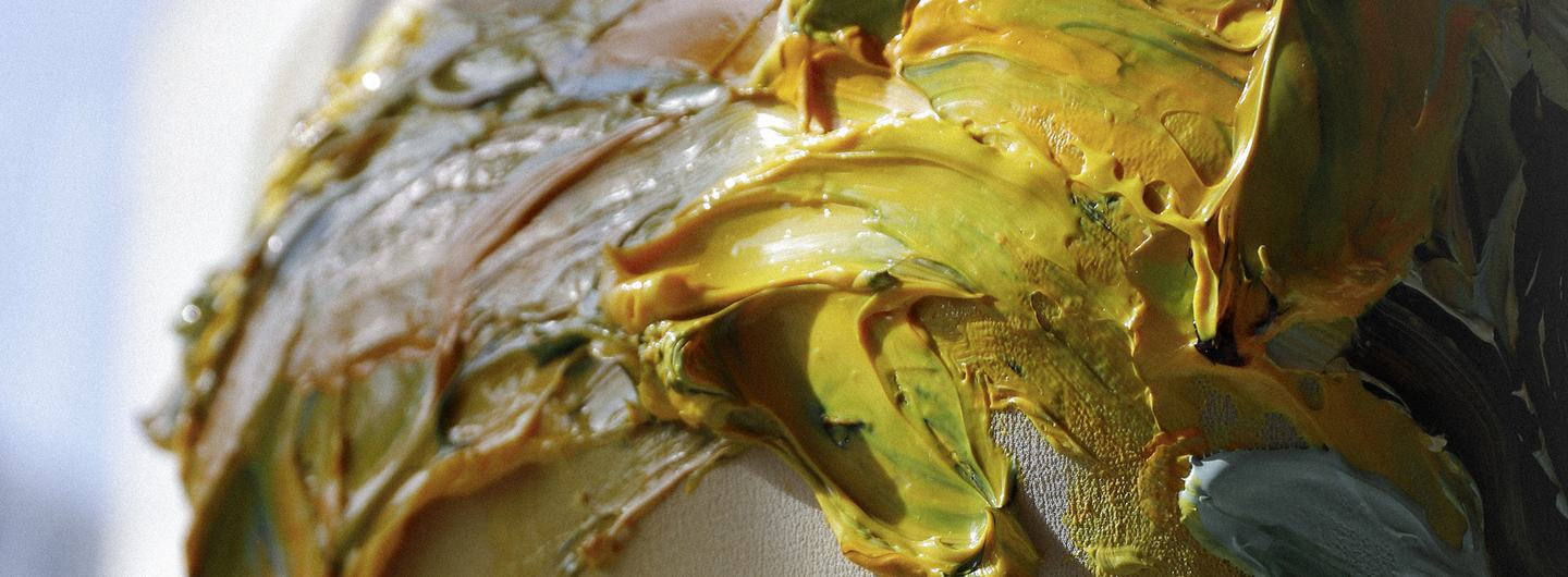 Detail of Mugler dress, hand painted by Anna Deller-Yee, for Emma Chamberlain