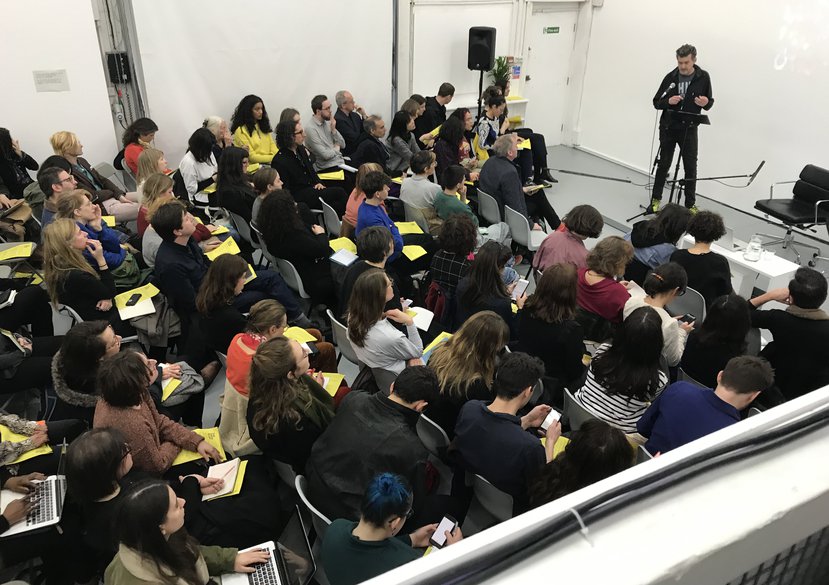 Oliver Ressler presenting at the 4Cs Workshop at The Showroom