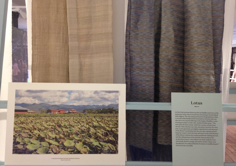On the Line exhibition, weaving with lotus fibres display