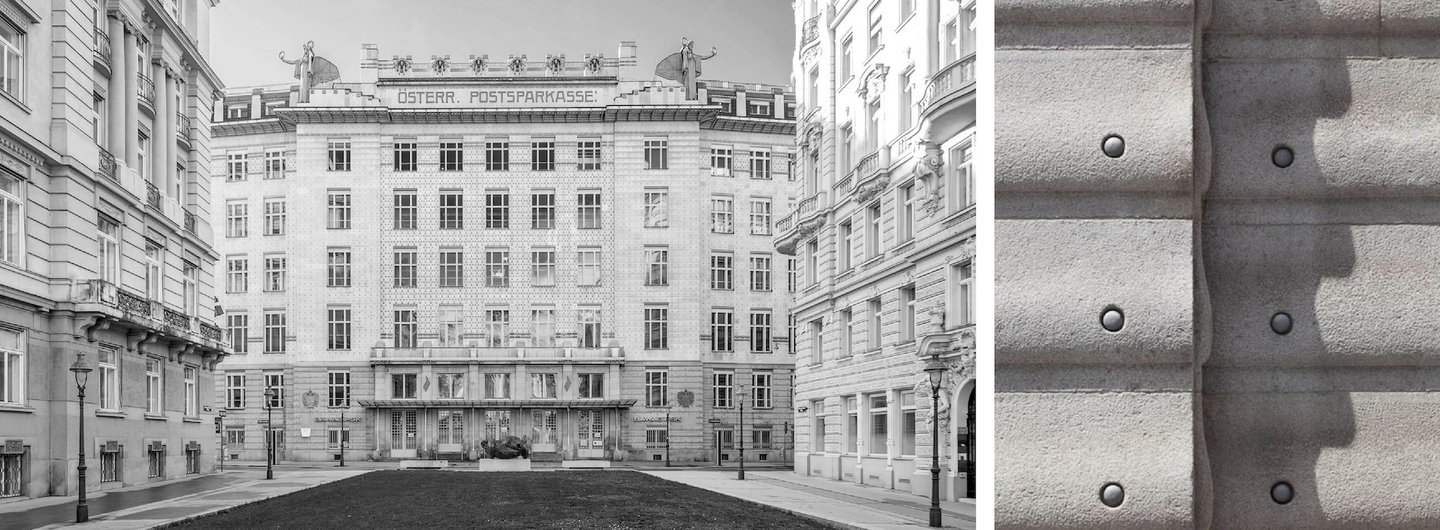 Postsparkasse building and Façade Detail, – Otto Wagner
