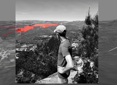 Nelson Gomes, from UDCB looking at the area of common lands where Savannah Resources proposes to develop a lithium mine. Covas do Barroso, Portugal. Image GIT, 2022.