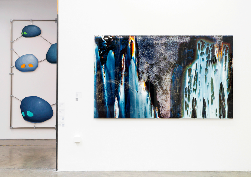 Work by Demi Danka (MA Painting, 2025) (foreground, right) and Gemma Holzer (MA Painting, 2025) (background, left). Photo: Thomas Moen.