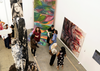 Work by Dina Leonova (MA Painting, 2025) (left), Mohini Kaur (MA Painting, 2025) (centre), and Lala Drona (MA Painting, 2025) (right). Photo: Thomas Moen.