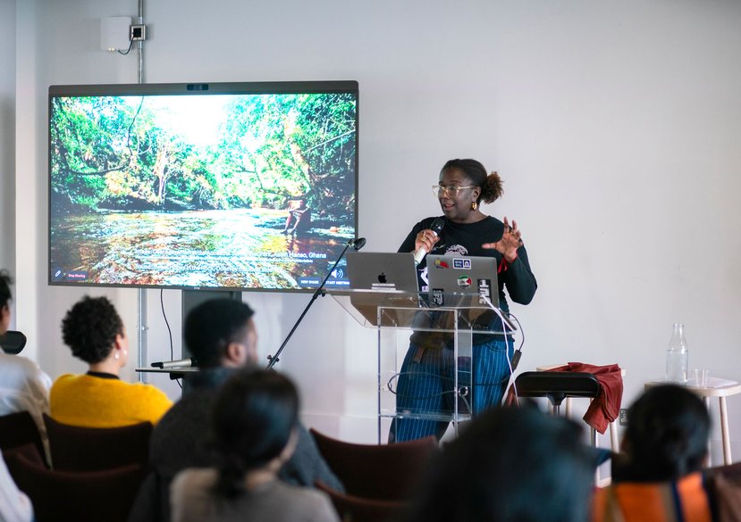 A student presents at the Research Biennale Symposium 2025. Photo: Chris Lee.