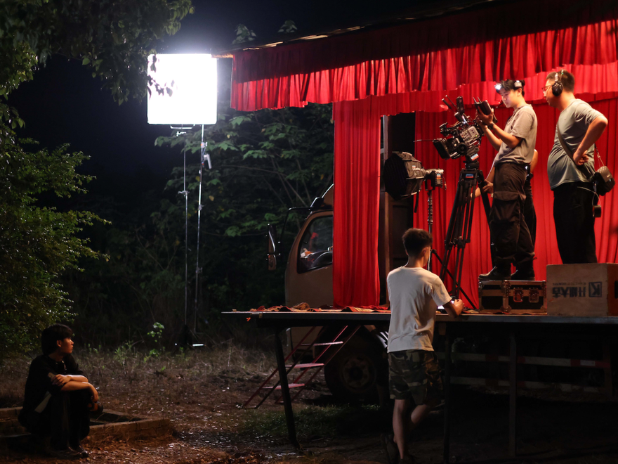 BTS of filming on a stage