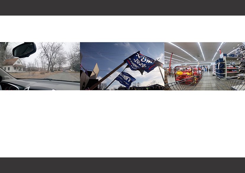 Selling posh coffee at the sites of my trauma (triptych video still)