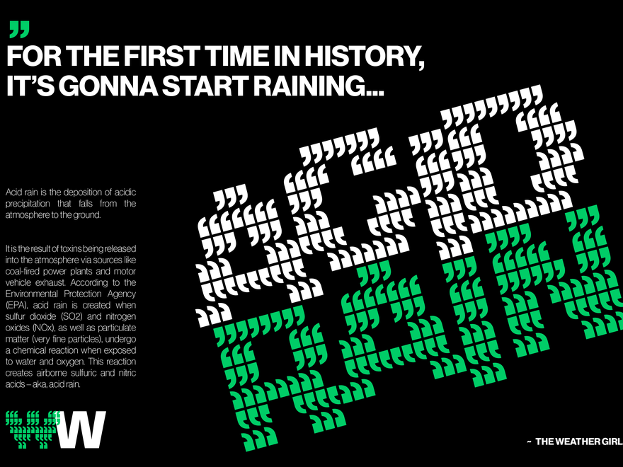 Black, white, and green text saying 'Acid Rain'