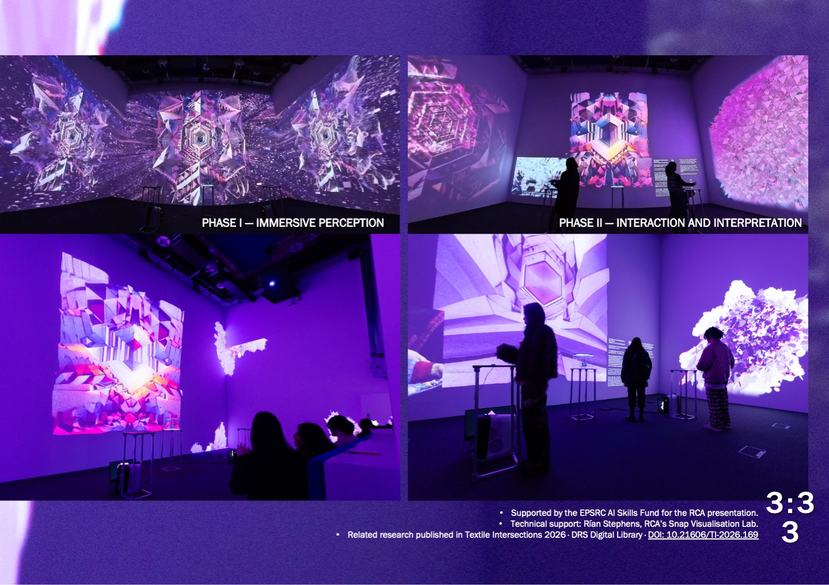 A unified immersive experience from the Generative Unravelling series, bringing Miao Piling Embroidery into dialogue with generative audiovisual projection, physical textiles, gesture-responsive interaction and cultural interpretation.