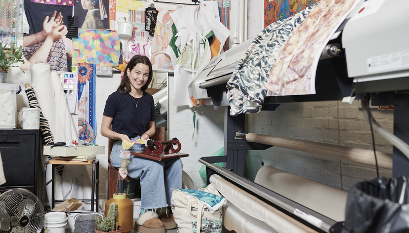 Student in textile studio
