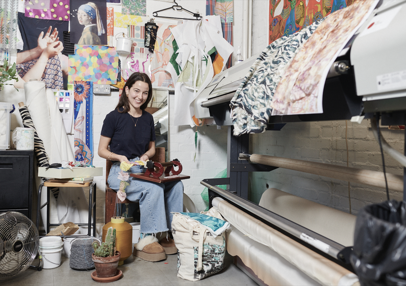 Student in textile studio