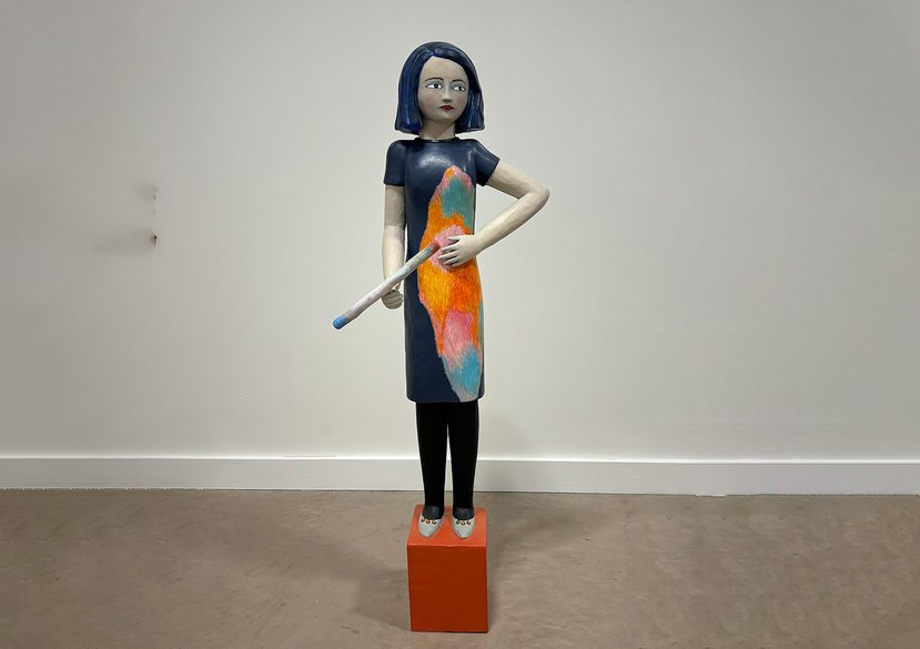 The Pensivity of Night Fires , 2023, polychromed wood carving