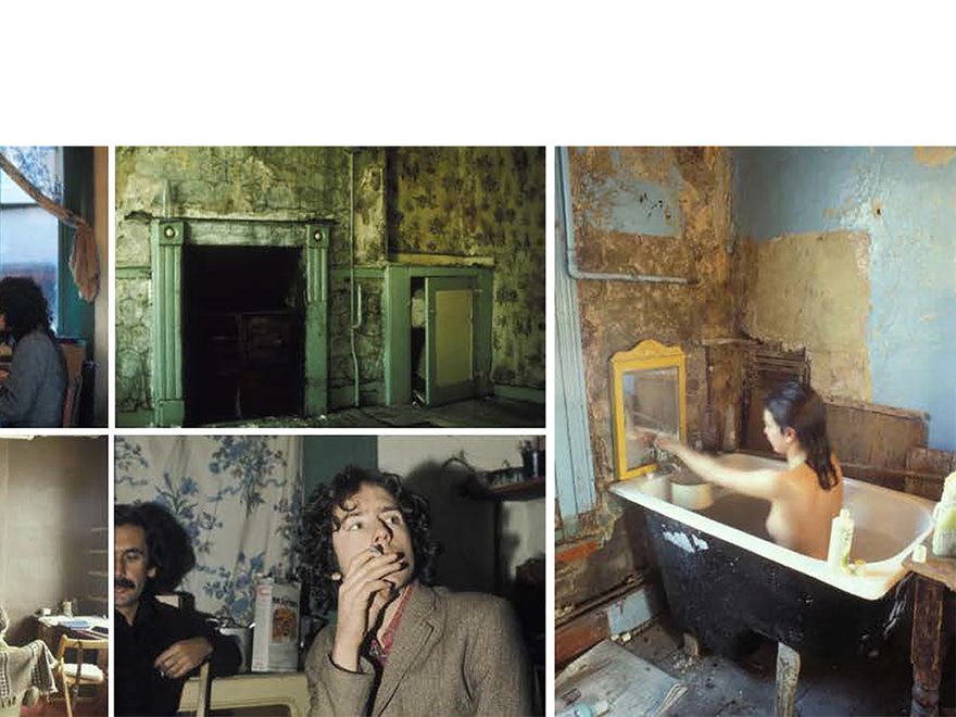 Interior photographs of 12 Tolmers Square in 1975 from Nick Wates with Mae Dewsbery and Caroline Lwin, eds., Tolmers in Colour: Memories of a London Squatter Community