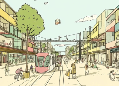Photo: London street with active travel and modern futuristic shared public transport
