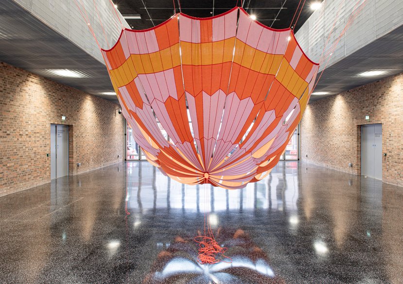 'Dare Mighty Things'. 2001-2022. 6m x 6m. Merinio wool, paracords, ballast. Installation 2