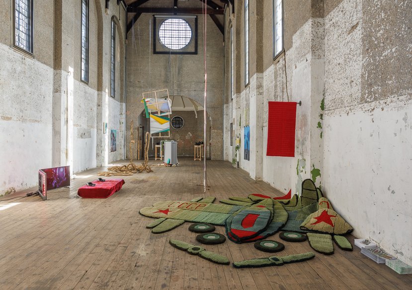 'Inna's Dream' Axminster wool carpet,digital embroidery on velvet, steel support. RCA 'Unruly Encounters' PGR exhibition, Dilston Grove