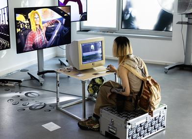 Visitor interacting with E-llusion by Xiaoyao Ma (MA Digital Direction) at RCA2026. Photo: Chris Lee