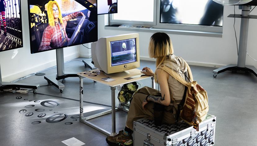 Visitor interacting with E-llusion by Xiaoyao Ma (MA Digital Direction) at RCA2026. Photo: Chris Lee