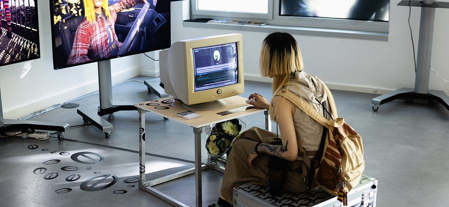 Visitor interacting with E-llusion by Xiaoyao Ma (MA Digital Direction) at RCA2026. Photo: Chris Lee