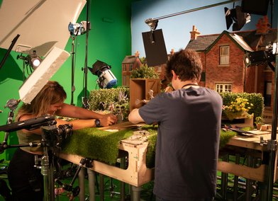Behind the scenes of a Wallace & Gromit production at Aardman studios. Courtesy of Aardman.
