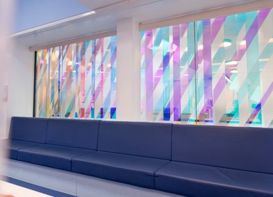 Light-filled art installation designed by Chris Wood and informed by Healthcare & Design MRes students, in Imperial Breast Unit