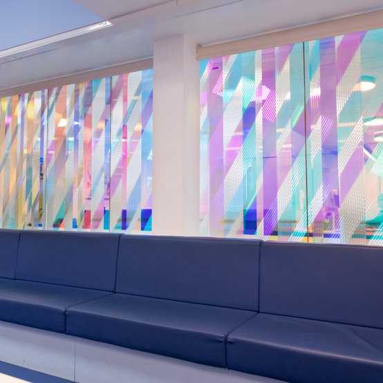 Light-filled art installation designed by Chris Wood and informed by Healthcare & Design MRes students, in Imperial Breast Unit