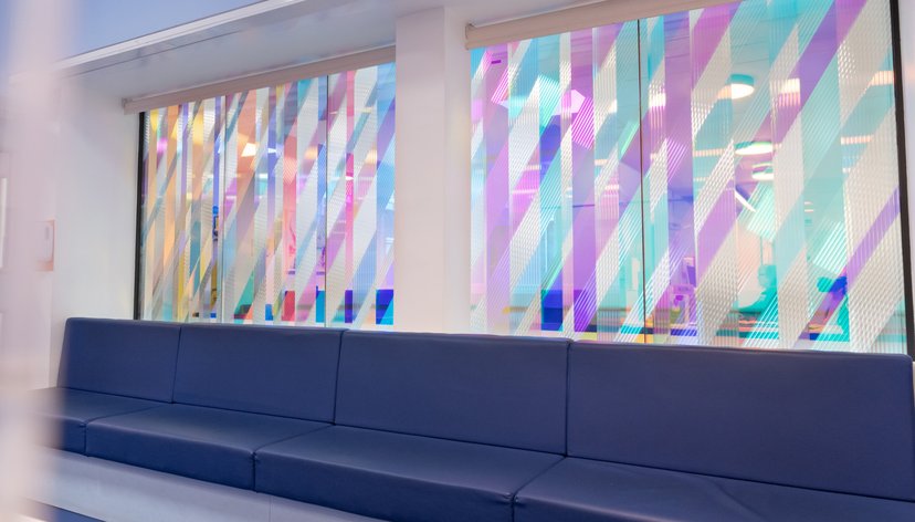 Light-filled art installation designed by Chris Wood and informed by Healthcare & Design MRes students, in Imperial Breast Unit